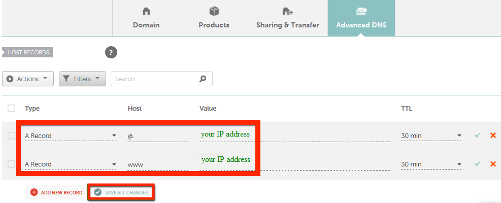 Advanced DNS on NameCheap